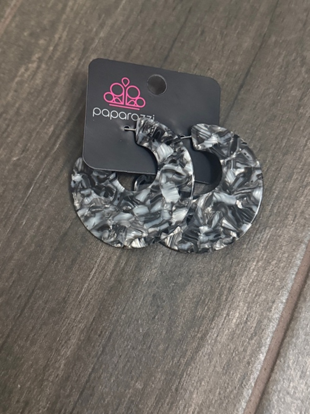 paparazzi Black & Gray Marbled Hoop Earrings